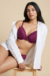 Zivame Dreamcatcher Padded Regular Wired 3/4th Coverage Lace Bra - Dark Purple — thumbnail 3